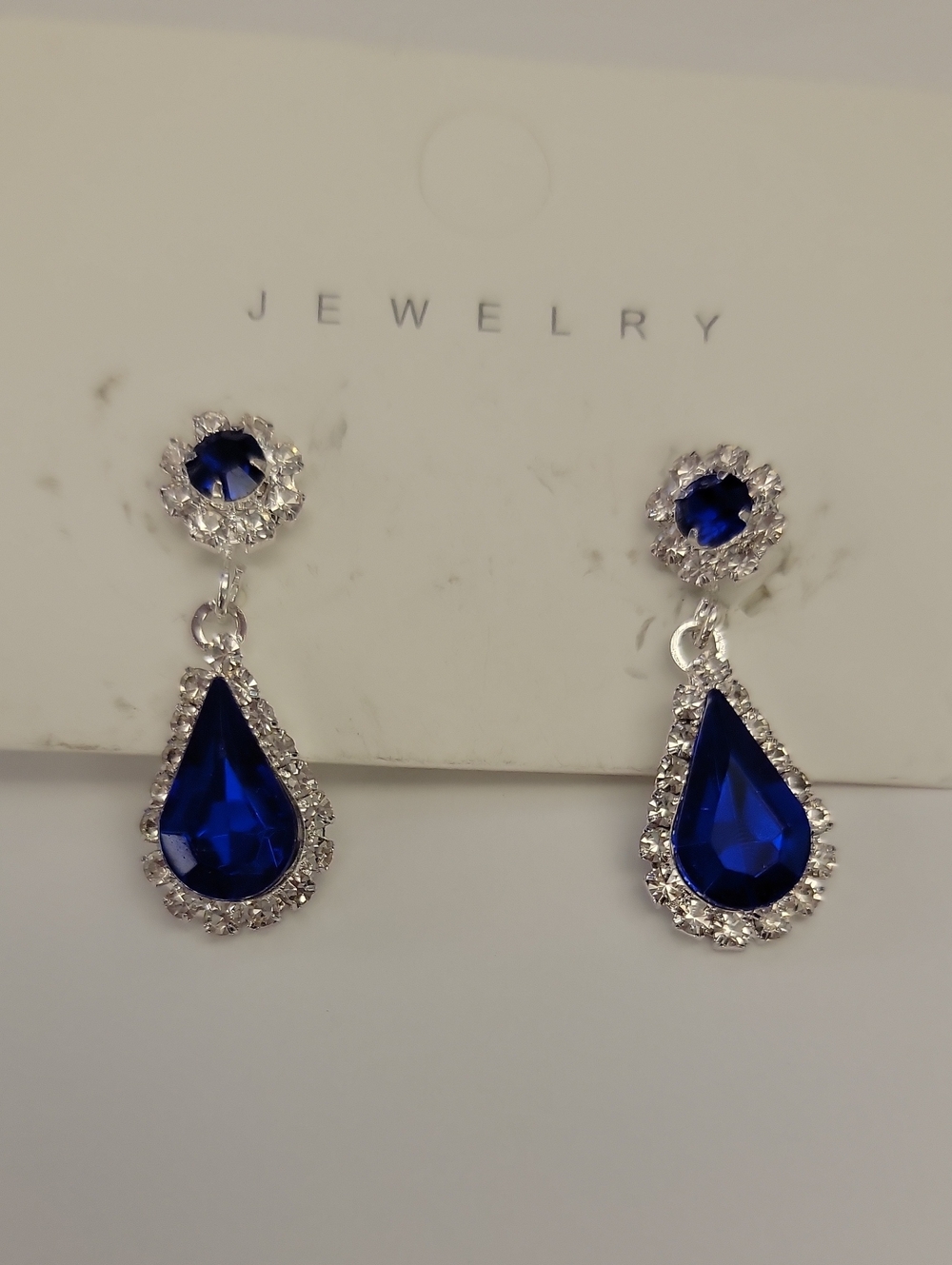 Blue Teardrop Crystal Drop Earrings